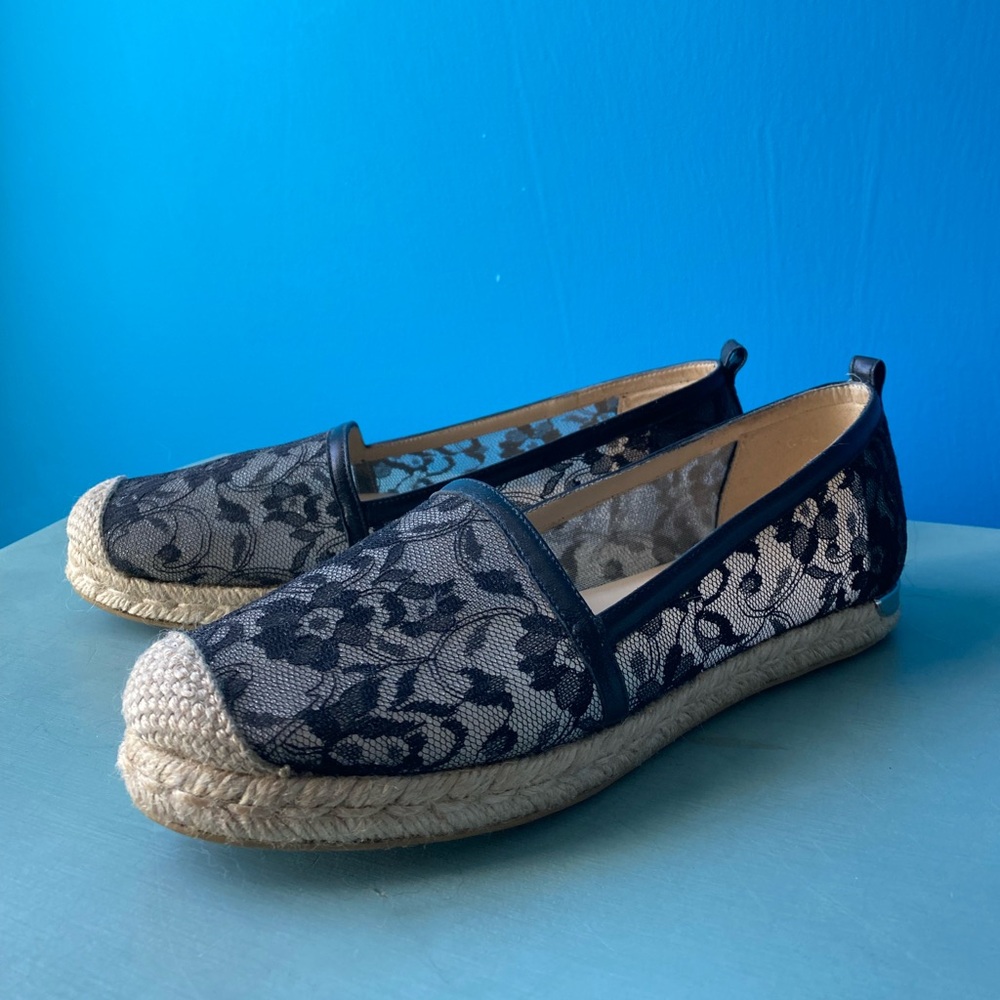 Stuart Weitzman Black Lace Espadrille Flats Size 8.5
